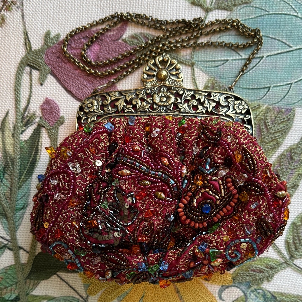 Beaded and Embroidered Red Bag